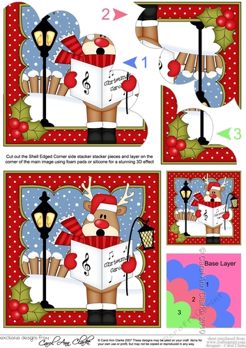 Christmas Rudolph goes Carol Singing Shell Edged Corner Stacker