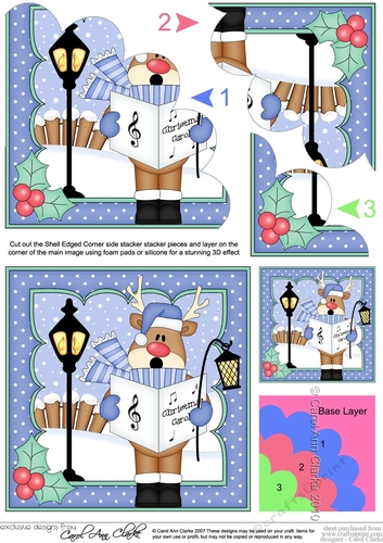 Christmas Rudolph goes Carol Singing Shell Edged Corner Stacker