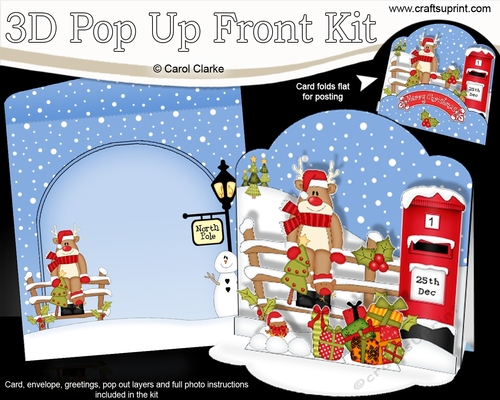 3D Christmas Pop Up Front Card Kit Rudolph has a Christmas Tree