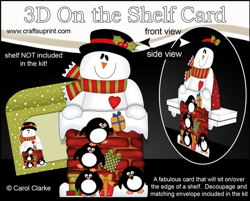 3D On the Shelf Card Kit - Christmas Snowman Rio is helping Santa take the Presents down the Chimney
