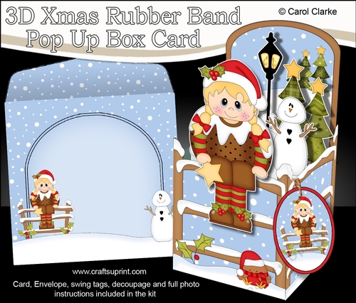 3D Christmas Rubber Band Pop Up Box Card - Christmas Pudding Fancy Dress Girl