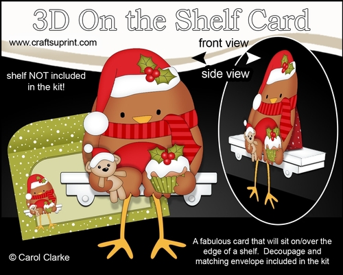 3D On the Shelf Card Kit - Christmas Bobbin Robin is Ready for Santa