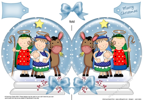 The Christmas Story Holy Family with Donkey Snow Globe Shaped Card