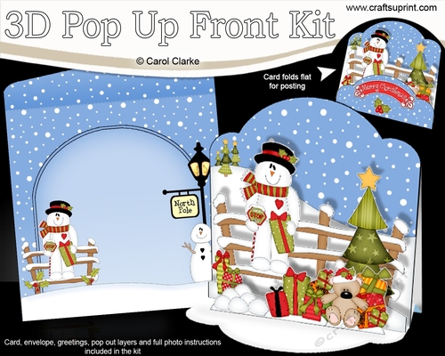 3D Christmas Pop Up Front Card Kit Snowman Rio has lots of Presents