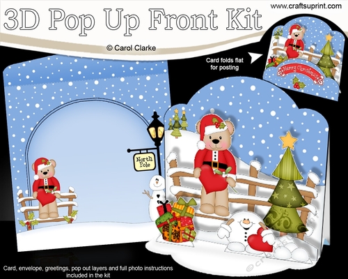 3D Christmas Pop Up Front Card Kit Livvy Bear and Snowball Sam have Hearts