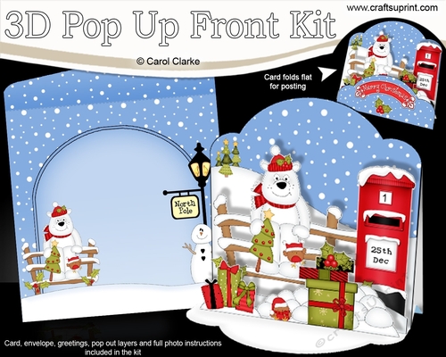 3D Christmas Pop Up Front Card Kit Ben Polar Bear is getting ready for Santa