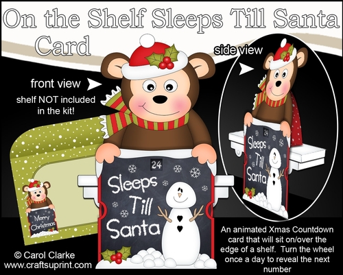 On the Shelf Sleeps Till Santa Card Kit - Cute Little Christmas Monkey Bing