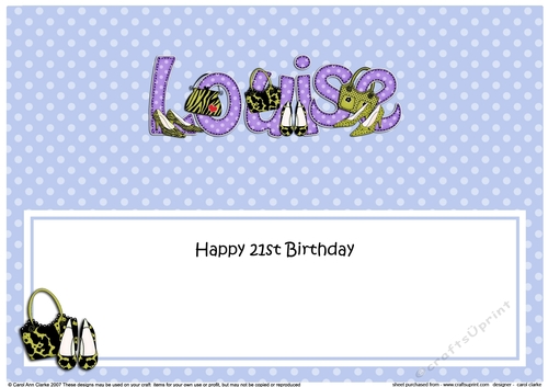 Large DL 21st Birthday LOUISE Shoes & Handbags insert