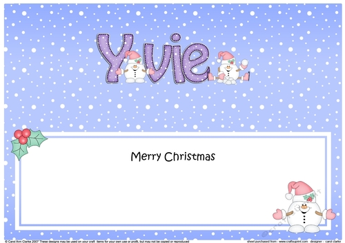Large DL Christmas YVIE Snowmen Sam insert