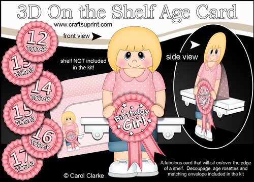 3D On the Shelf Card Kit - Allyson is the Birthday Girl with ages 12 - 17 age Rosette Decoupage