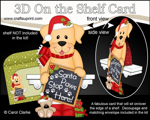 3D On the Shelf Card Kit - Christmas Golden Labrador Dog has a message for Santa Paws