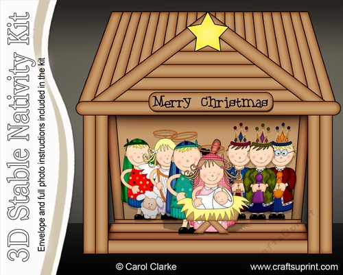 3D The Christmas Story Nativity Stable Window Pop Up Card with decoupage and envelope