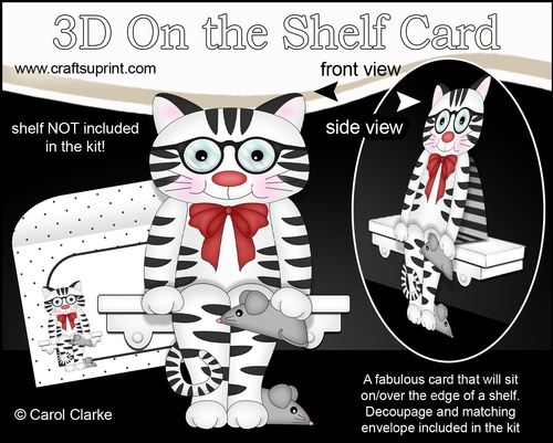 3D On the Shelf Card Kit - Sammy the Cute Little Short Sighted Cat has a Toy Mouse