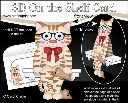 3D On the Shelf Card Kit - Sydney the Cute Little Short Sighted Cat has a Toy Mouse