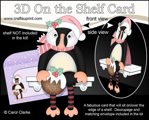 3D On the Shelf Card Kit - Little Christmas Puffin Minnow has a Christmas Pudding