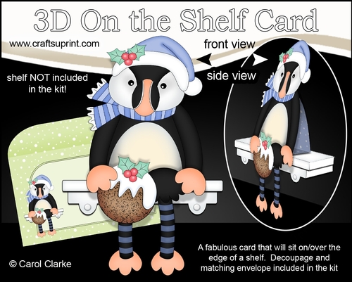 3D On the Shelf Card Kit - Little Christmas Puffin Pilchard has a Christmas Pudding
