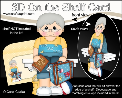3D On the Shelf Card Kit - Old Man Jet Setter Monroe is off on Holiday