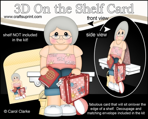 3D On the Shelf Card Kit - Old Lady Jet Setter Betsey is off on Holiday