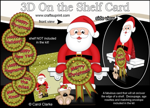 3D On the Shelf Card Kit - Christmas Santa with Seasonal Greetings Rosettes