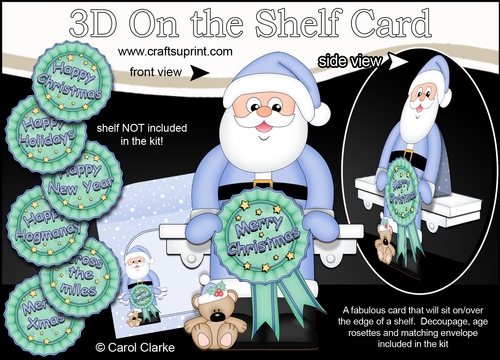 3D On the Shelf Card Kit - Christmas Santa with Seasonal Greetings Rosettes