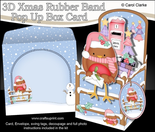 3D Christmas Rubber Band Pop Up Box Card - Bobbin Robin posts a Letter to Santa