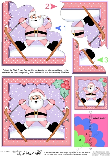 Christmas Oops Santa goes Skiing Shell Edged Corner Side Stacker
