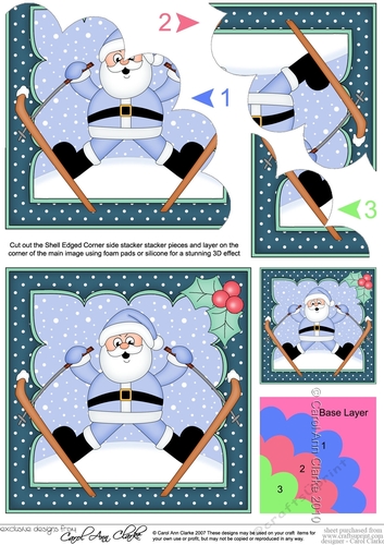 Christmas Oops Santa goes Skiing Shell Edged Corner Side Stacker