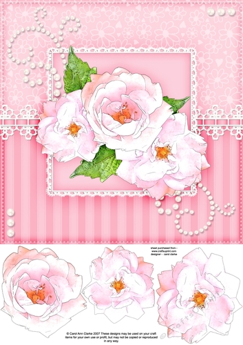 8x8 A Touch of Elegance Roses Pearls and Lace Quick card front with 3D decoupage