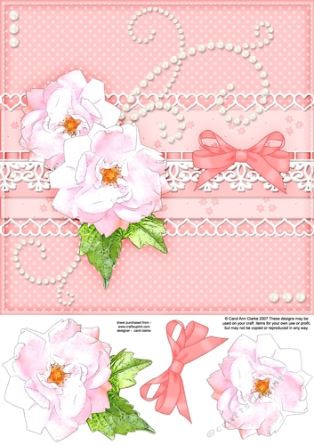 8x8 A Touch of Elegance Roses Pearls and Lace Quick card front with 3D decoupage