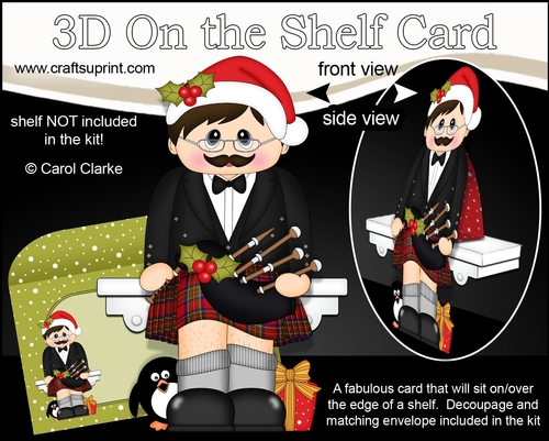 3D On the Shelf Card Kit - Christmas Scottish Bagpipe Player
