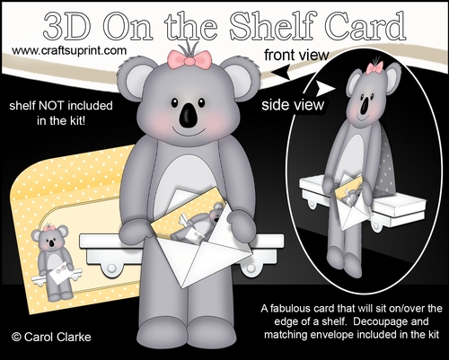 3D On the Shelf Card Kit - Cute Little Koala Bear Kitkat has a Mini Card & Envelope