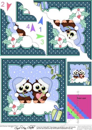 Christmas Little Hoot Owls are in Love Scallop Corner side stacker Topper