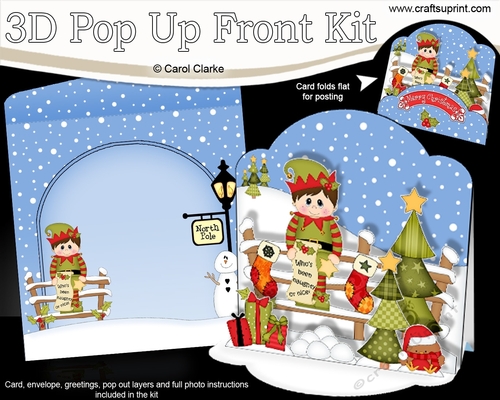 3D Christmas Pop Up Front Card Kit Little Elf has Santas List