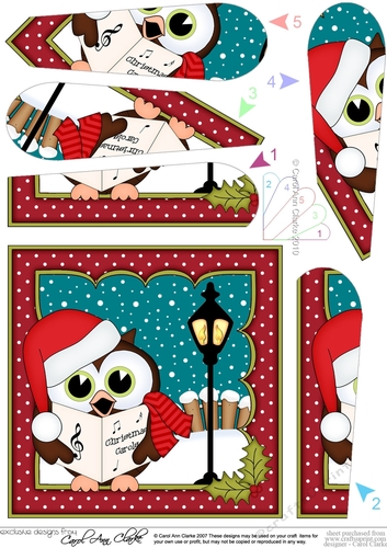 Christmas Little Hoot Owl goes Carol Singing Fan Pyramage Topper