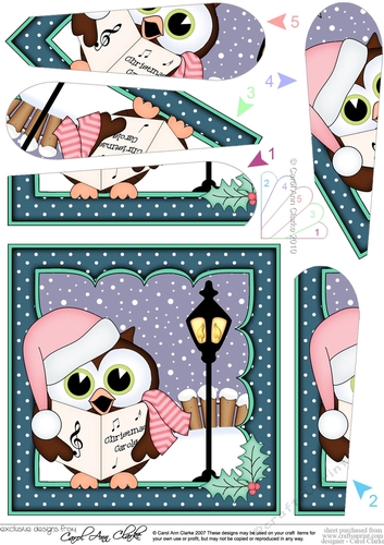 Christmas Little Hoot Owl goes Carol Singing Fan Pyramage Topper