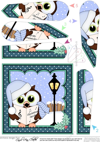 Christmas Little Hoot Owl goes Carol Singing Fan Pyramage Topper