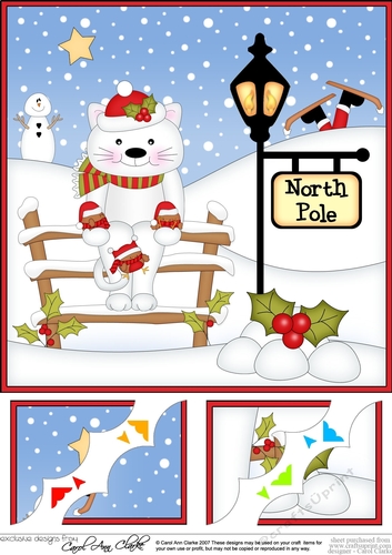 8 x 8 Christmas at the North Pole Little White Cat Scalloped Corner Topper 