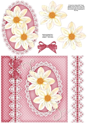 6x6 A Touch of Elegance Flowers and Lace quick card front with 3D decoupage
