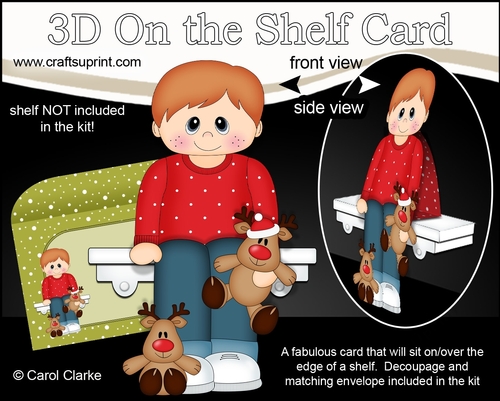 3D On the Shelf Card Kit - Christmas Cute Little Toddler with Little Rudy