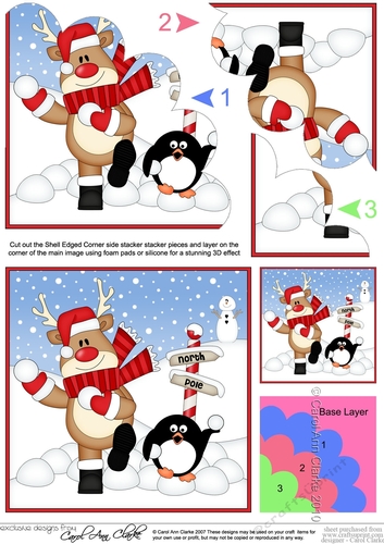 Christmas Rudolph has a Snowball Fight with Pip Penguin Shell Edged Stacker