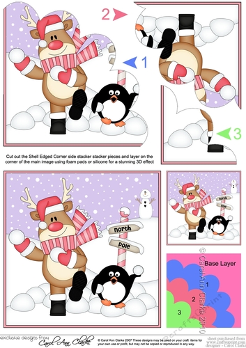 Christmas Rudolph has a Snowball Fight with Pip Penguin Shell Edged Stacker