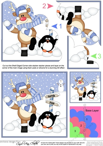 Christmas Rudolph has a Snowball Fight with Pip Penguin Shell Edged Stacker
