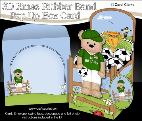 3D Football Freddy Teddy Plays for N Irelend Rubber Band Pop Up Box Card