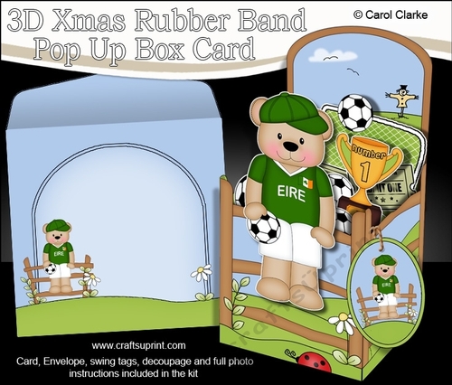3D Football Freddy Teddy Plays for Eire Rubber Band Pop Up Box Card