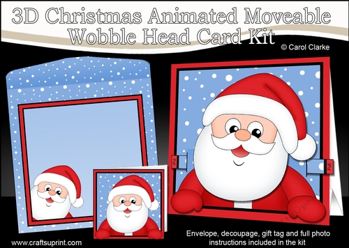3D Christmas Animated Moveable Wobble Head Card  - Santa Claus