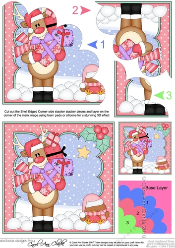 Christmas Rudolph has lots of Presents Shell Edged Corner Stacker