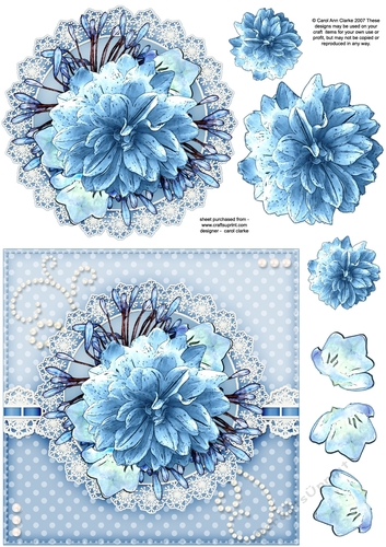 6x6 A Touch of Elegance Flowers Lace and Pearls quick card front with 3D decoupage