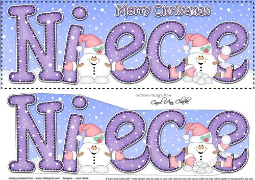 Large DL Christmas NIECE Snowball Sam 3D decoupage 