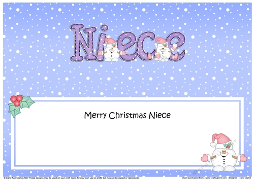 Large DL Christmas NIECE Snowball Sam insert