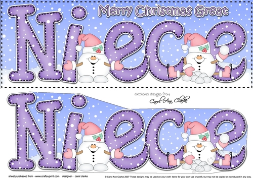 Large DL Christmas Great NIECE Snowball Sam 3D decoupage 